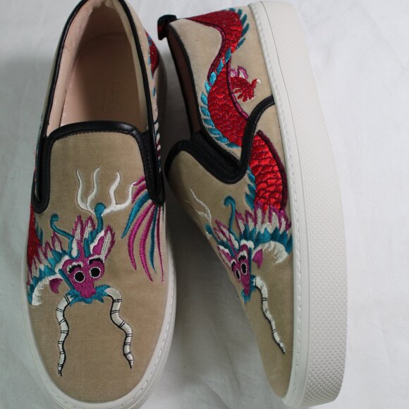 NWB Gucci Velvet Embroidered Dragon Flats Slip Ons Loafers 40.5 475245 - Picture 4 of 7